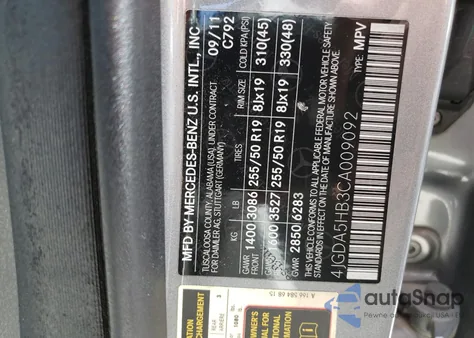 2012 Mercedes-Benz Ml 350 4Matic z USA, uszkodzony, nr VIN 4JGDA5HB3CA009092